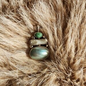 Silver and Green Necklace with Intricate Design